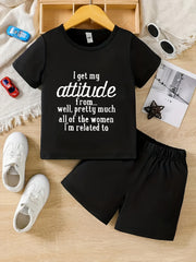 2pcs Girls Attitude Letter T Shirt & Shorts Set Kids Summer Clothes