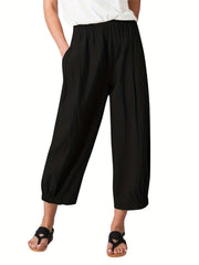 Solid Cropped Wide Leg Pants Casual Loose Pants