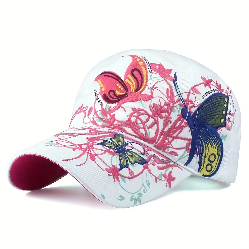 Sequin Butterfly Embroidered Baseball Cap Peaked Cap