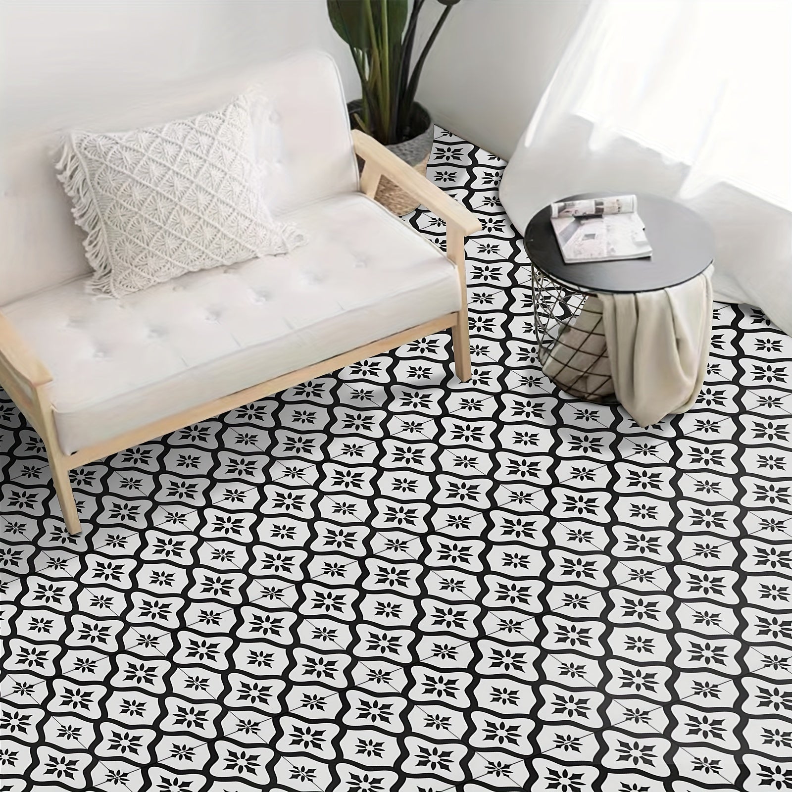 10pcs Flower Adhesive Floor Tiles 0.6mm Kitchen Bathroom PVC Waterproof Tiles