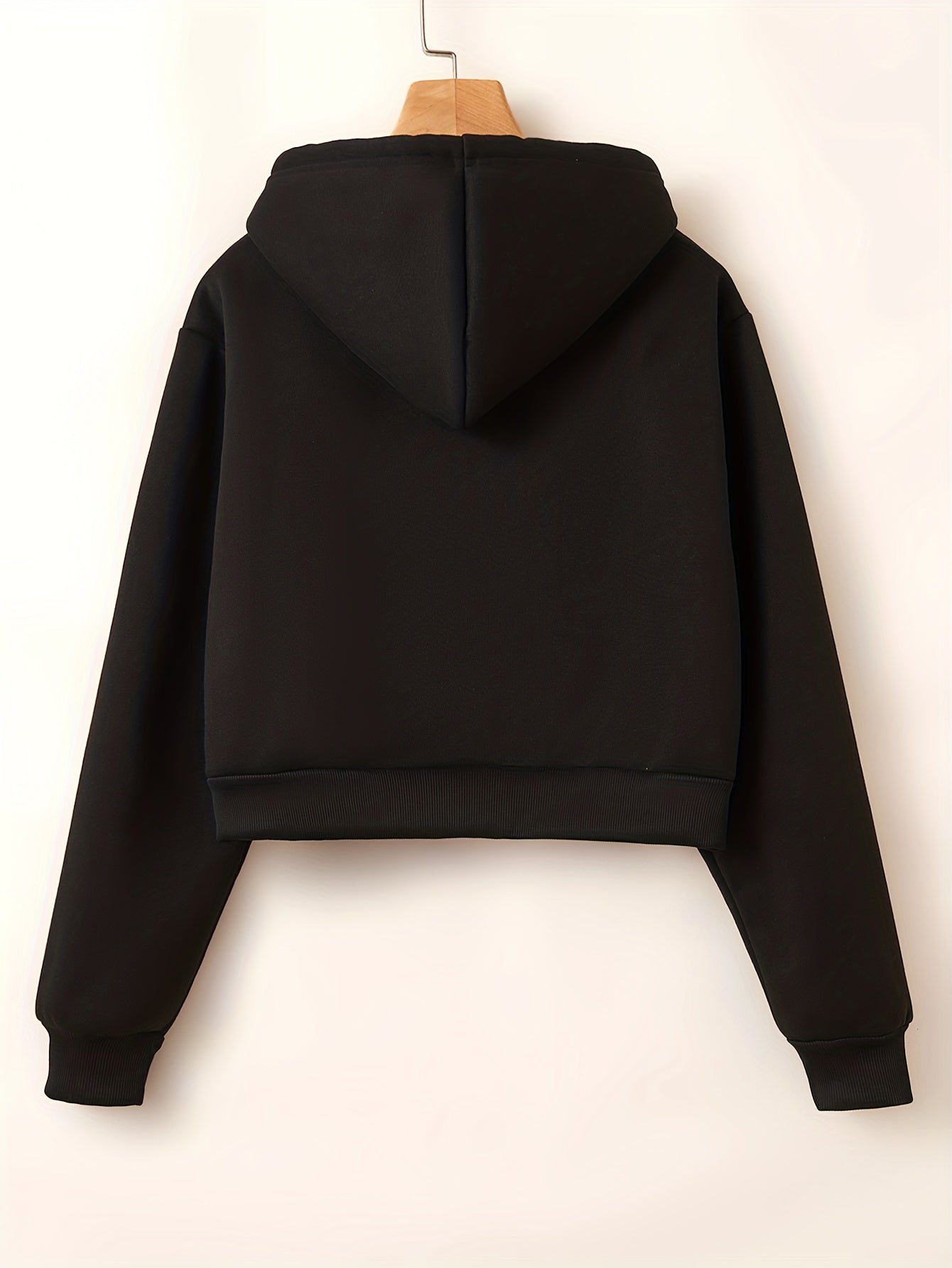 Drawstring Crop Hoodie Zip Up Long Sleeve