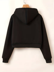 Drawstring Crop Hoodie Zip Up Long Sleeve