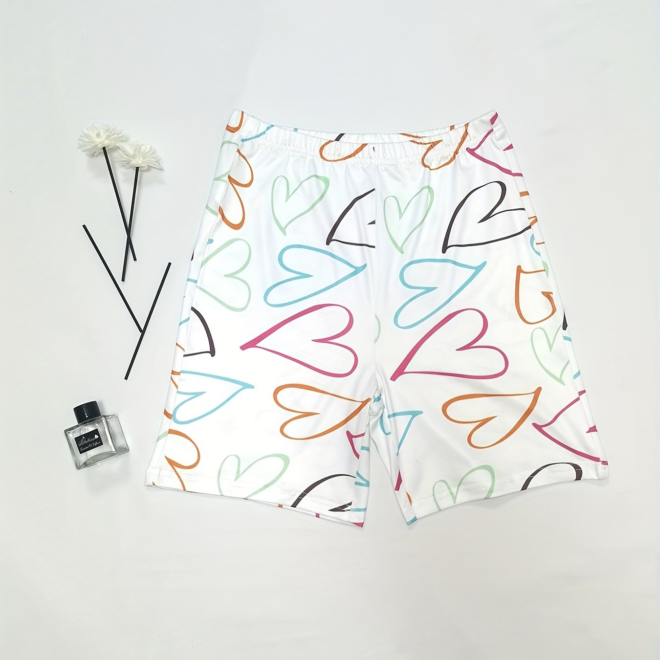 Heart Print High Waist Shorts Slim Elastic Shorts