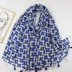 Vintage Floral Print Scarf Boho Tassel Shawl Classic Head Wrap