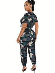 Camo Print Two-Piece Set Short Sleeve Tee & Jogger Pants