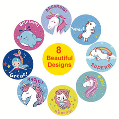 500pcs Cartoon Animal Unicorn Reward Sticker Teacher Encouragement Stationery
