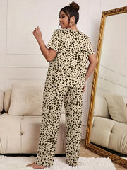 Leopard Print Pajama Set Short Sleeve Tee & Pants Lounge Set
