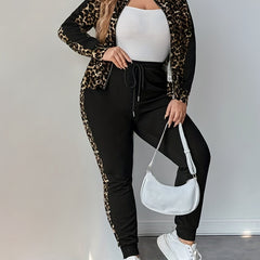 Women's Plus Leopard Print Top & Joggers Set