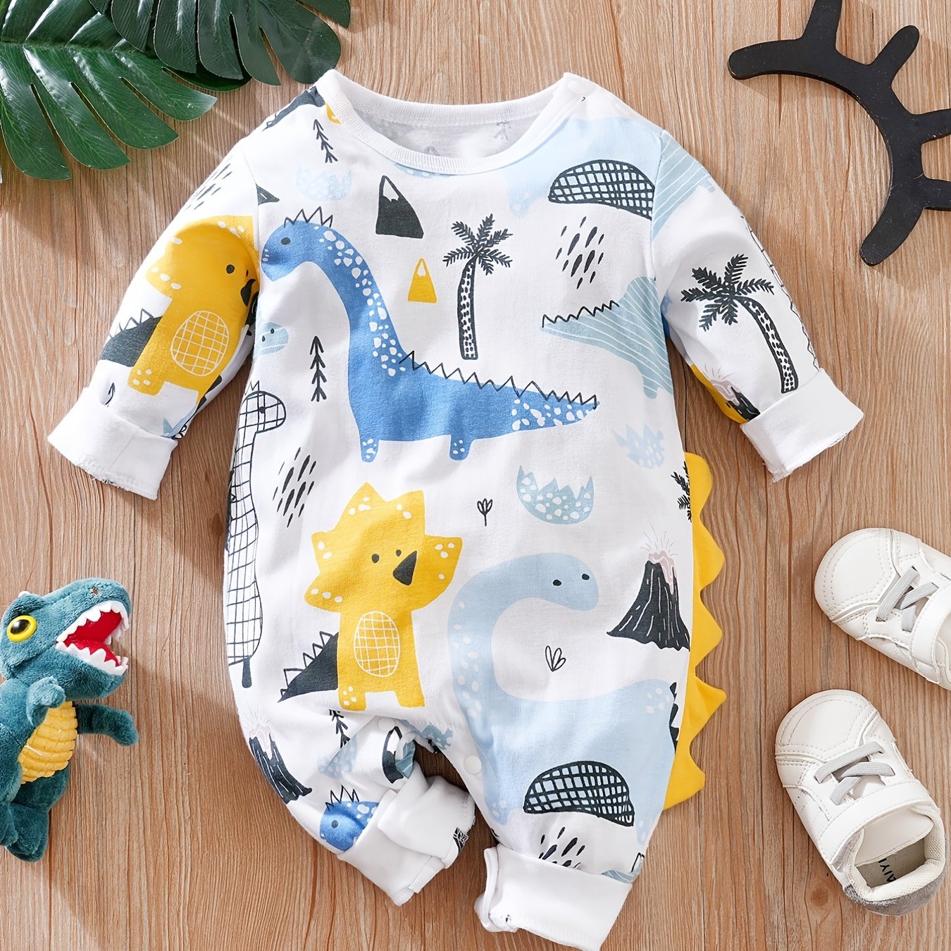 Dinosaur Print Romper Long Sleeve Jumpsuit for Baby