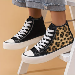 Leopard Graphic Skate Shoes for Girls, Lace Up Sneakers