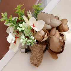 Rustic Rose Boutonniere with Twine Tie Romantic Corsage for Groom Wedding