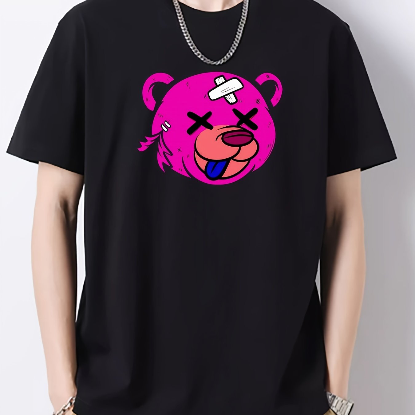 Men's Bear Head Print T Shirt Short Sleeve Casual Top