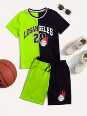 Boys Block Basketball Suit Outfit T shirt & Shorts - Casual Summer Kids Clothes