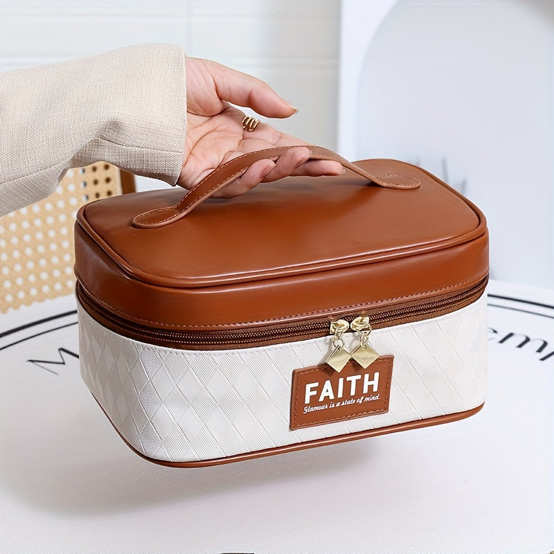 Plaid Pattern Square Makeup Bag Zipper Cosmetic Organizer