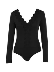 Sexy Lace Deep V Neck Bodysuit for Women