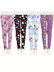 Girls Crown Stars Bow and Fish Scales Athletic Leggings