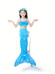 Girl's Mermaid Swimsuit 3pcs Bikini Set & Mermaid Tail Glitter Fish Scale Print
