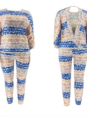 Print Long Sleeve Top & Pant Set Women's Plus Medium Stretch Set