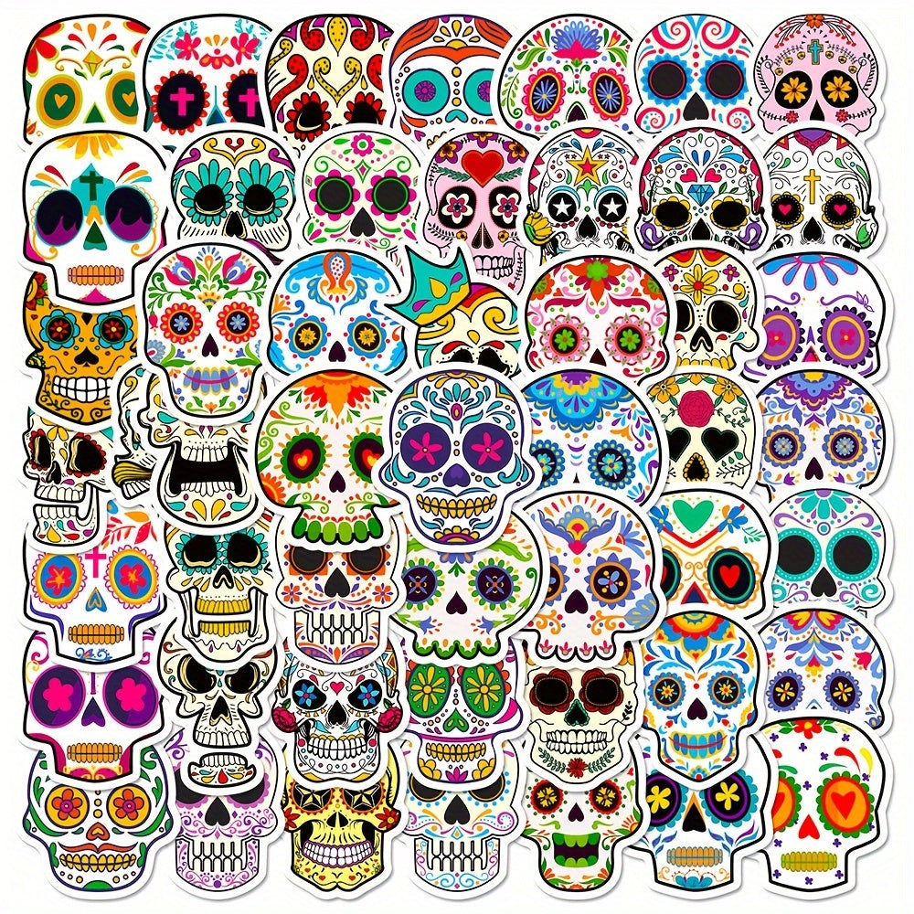 50pcs Painted Skull Stickers for Laptop Helmets Water Cup DIY Sticker Pack