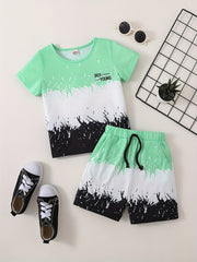 Boys Contrast T shirt & Shorts Set Summer Outfit