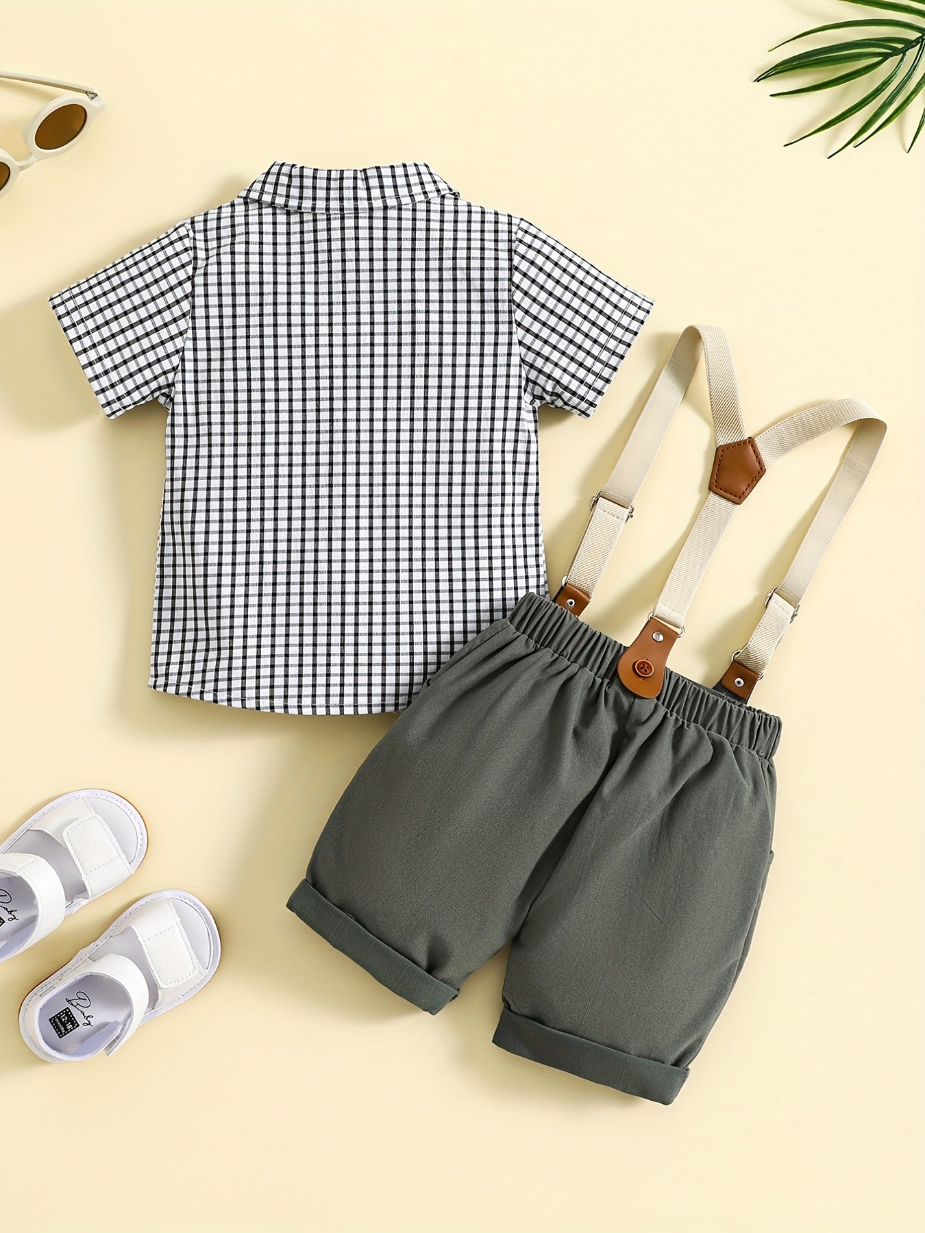 Boy's Gentleman Style Suit Set with Suspenders Shorts & Bowtie Shirt