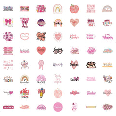 55pcs Pink Teacher Cartoon Stickers Set Vinyl Decals for Phones Laptops Water Bo