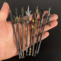 14pcs Aluminum Alloy Ancient Weapon Figurines Set Collectible Toy Keychains