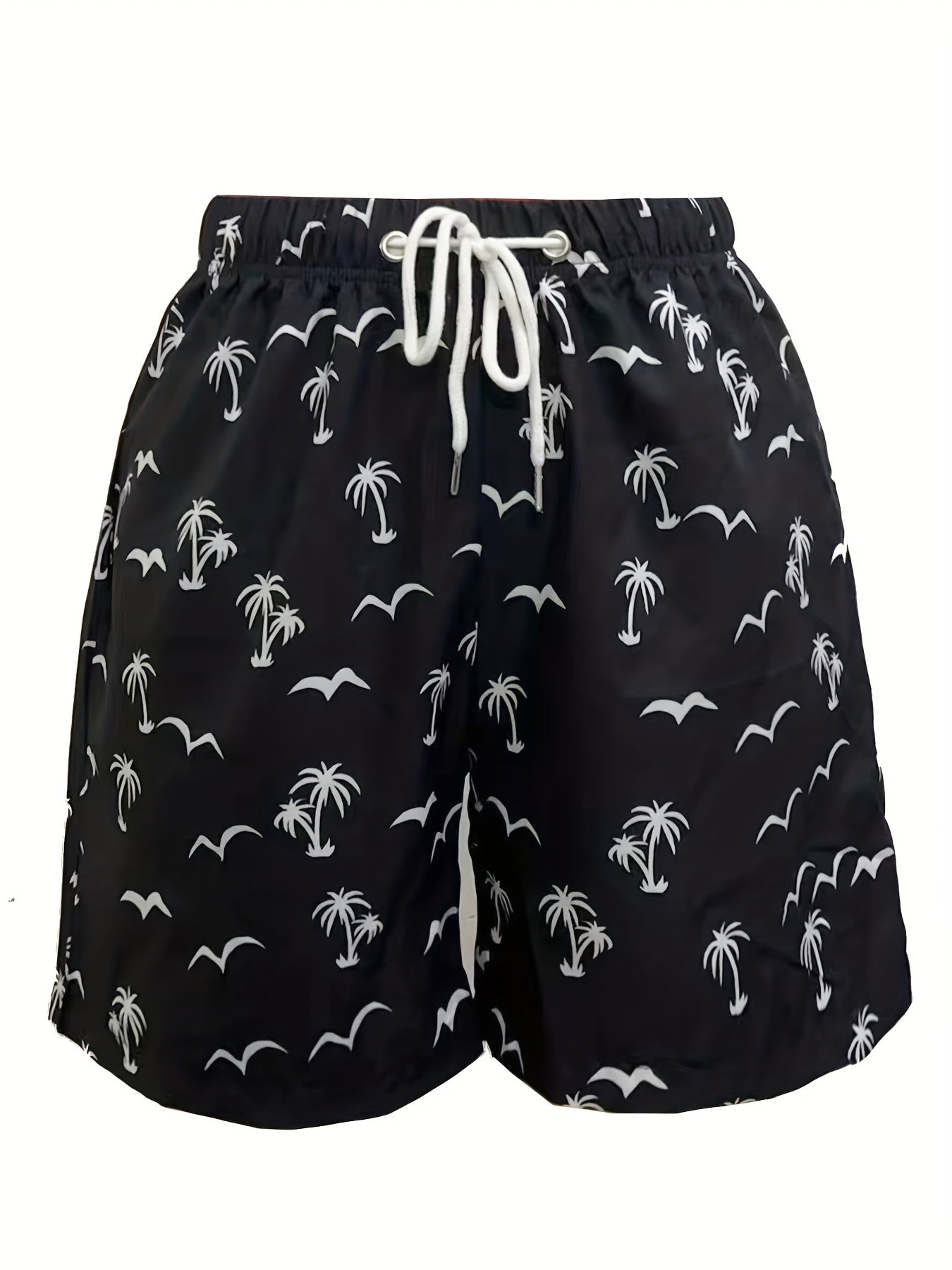 Coconut Tree Bird Pattern Print Men's Swim Trunks Quick Dry Beach Shorts
