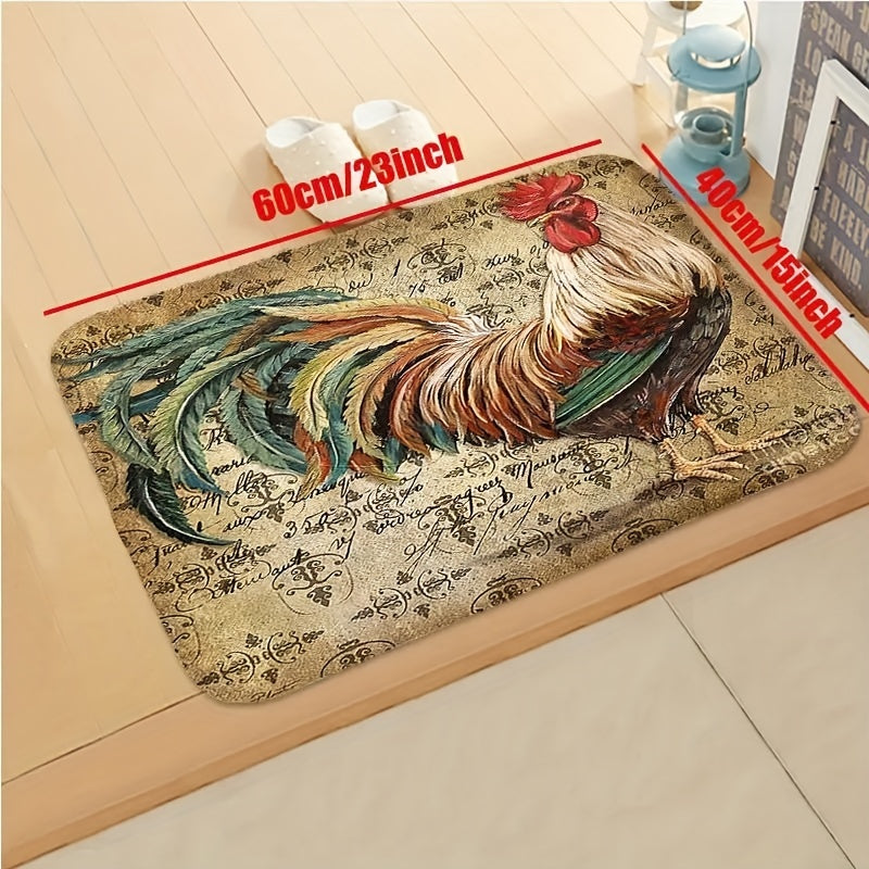 Colorful Rooster Kitchen Floor Mat Non Slip Water Absorbing Rug