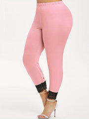 Casual Leggings Women's Plus Contrast Lace Trim Skinny Leggings