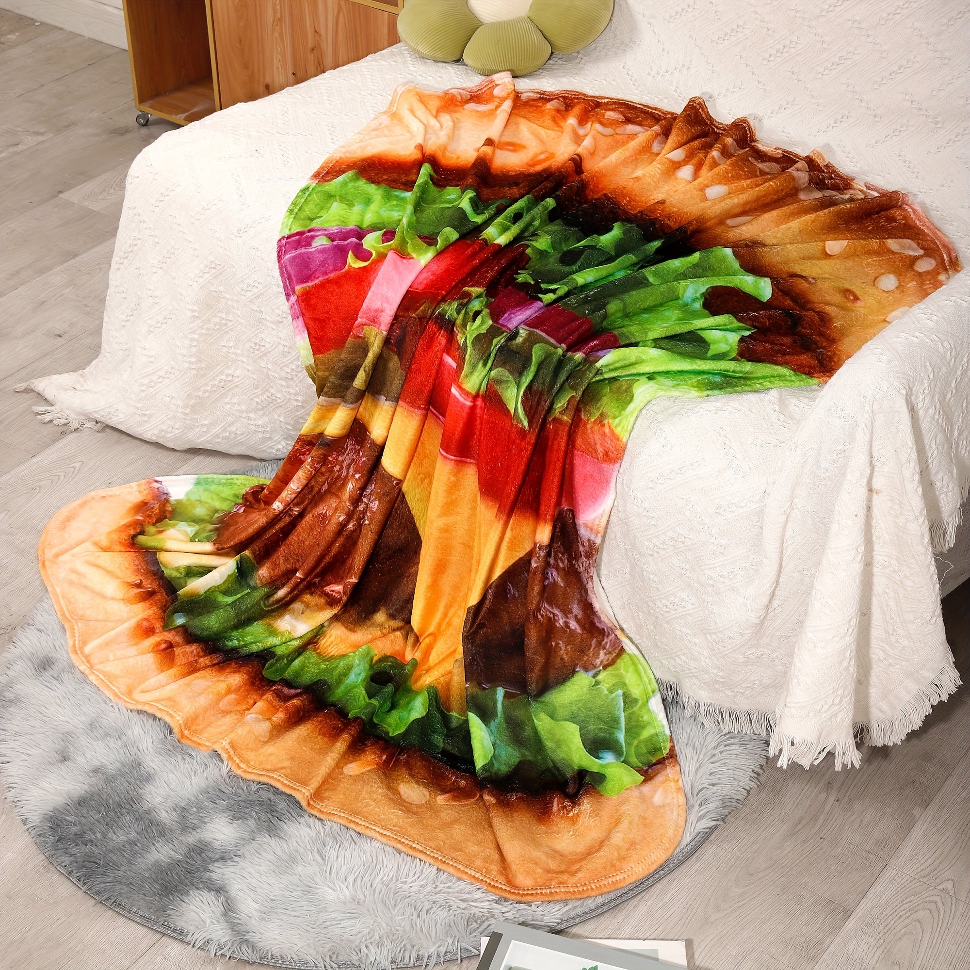 Soft Hamburger Pattern Blanket Warm Flannel Suitable All Seasons
