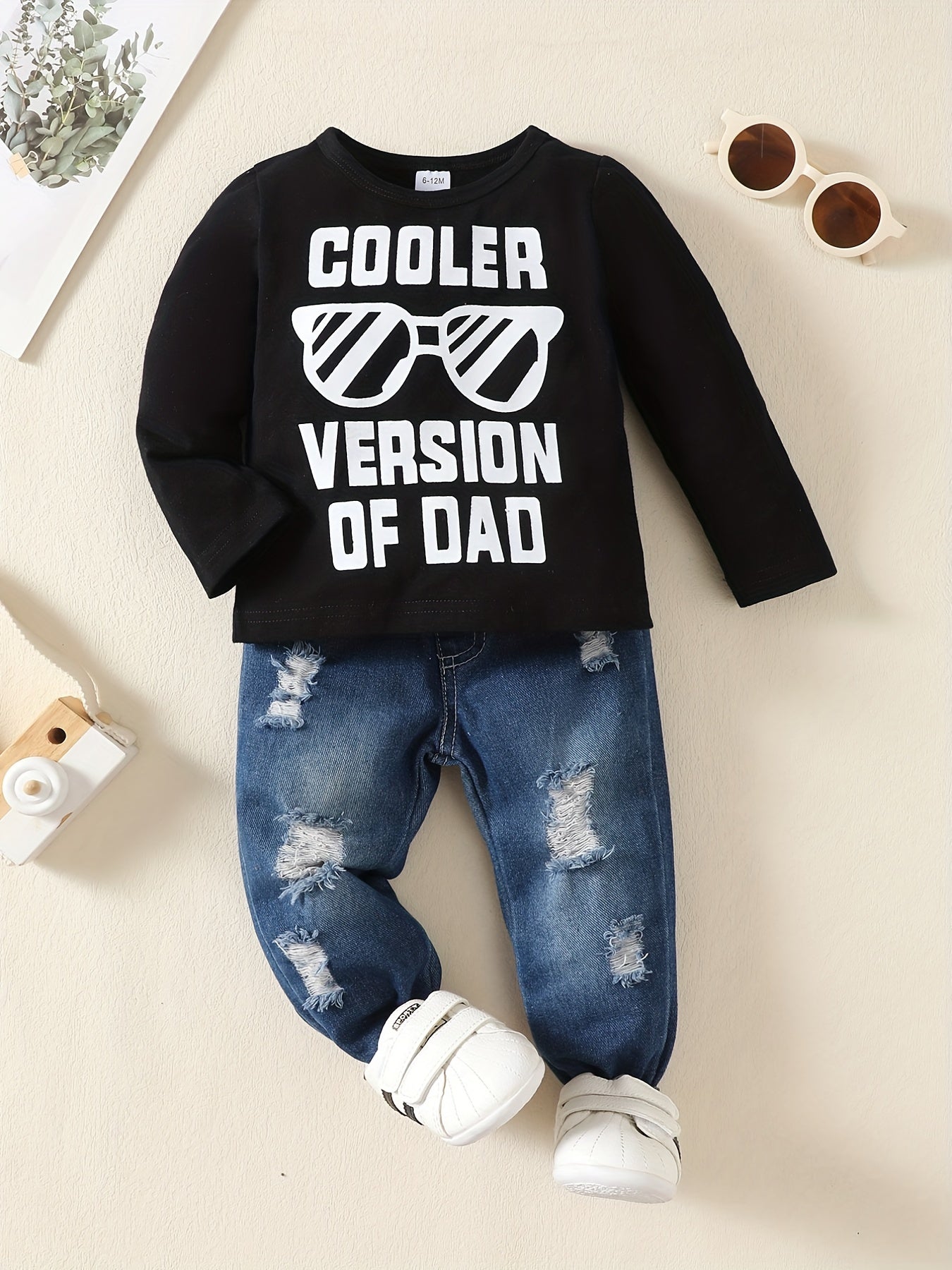Toddler Boys Outfit COOLER VERSION OF DAD Long Sleeve Top & Jeans Set