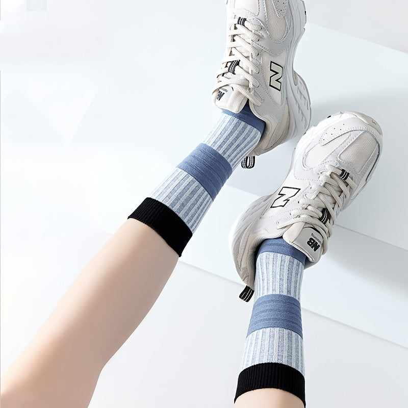 6 Pairs Stripes Print Crew Socks for Women