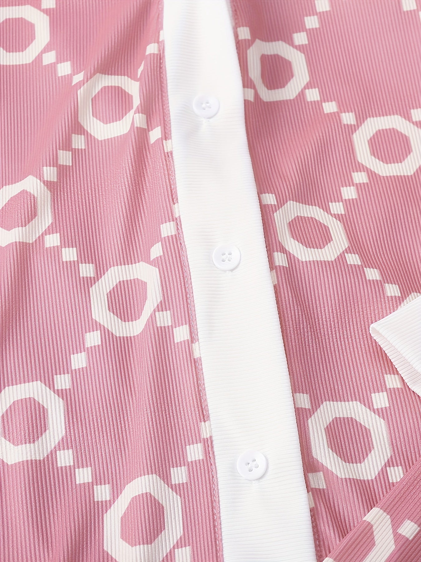 Girls 2pcs Pajamas Geometric Print Long Sleeve Button Front