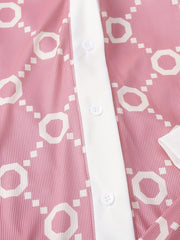Girls 2pcs Pajamas Geometric Print Long Sleeve Button Front