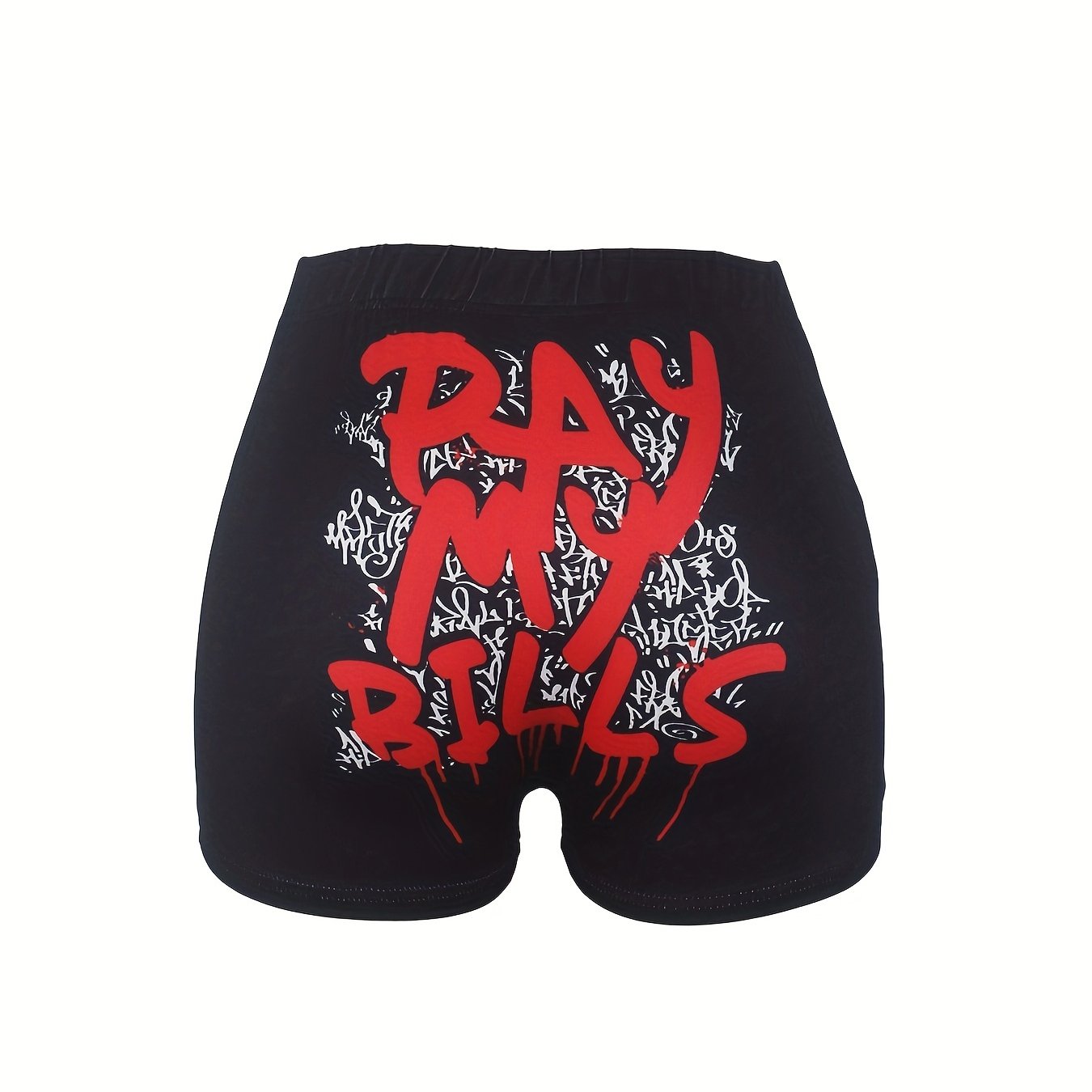 Letter Print Skinny Shorts Elastic Waist Casual Shorts