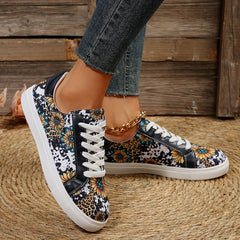 Sunflower Print Sneakers Round Toe Low Top Flat Shoes Lightweight Walking