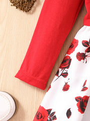 Girls' Rose Flowers Graphic Long Sleeve Dress Spring Autumn Outfit