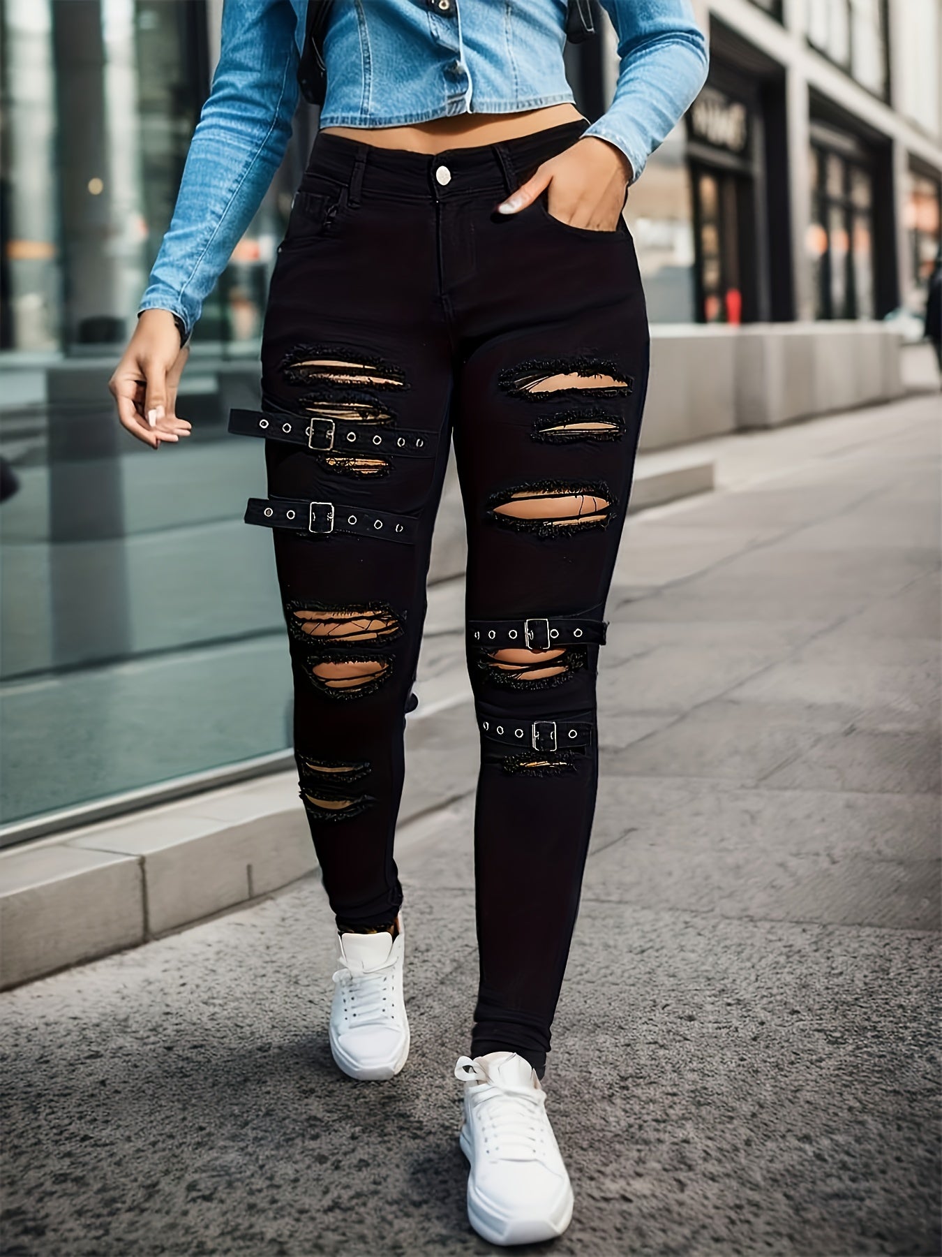 Ribbed Button Fly Mid Rise Skinny Jeans