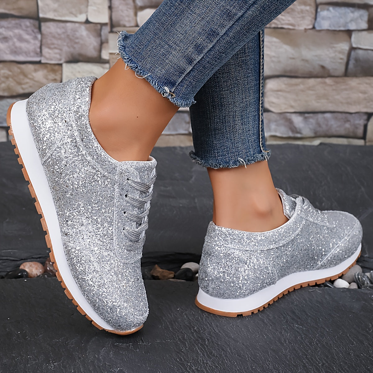 Sequins Glitter Lightweight Walking Shoes Non Slip Outdoor Sneakers