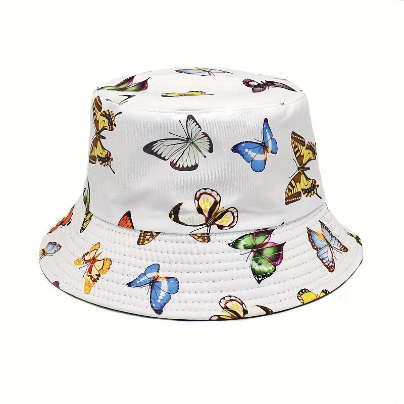 Butterfly Print Reversible Bucket Hat Casual Sunscreen Basin Hat