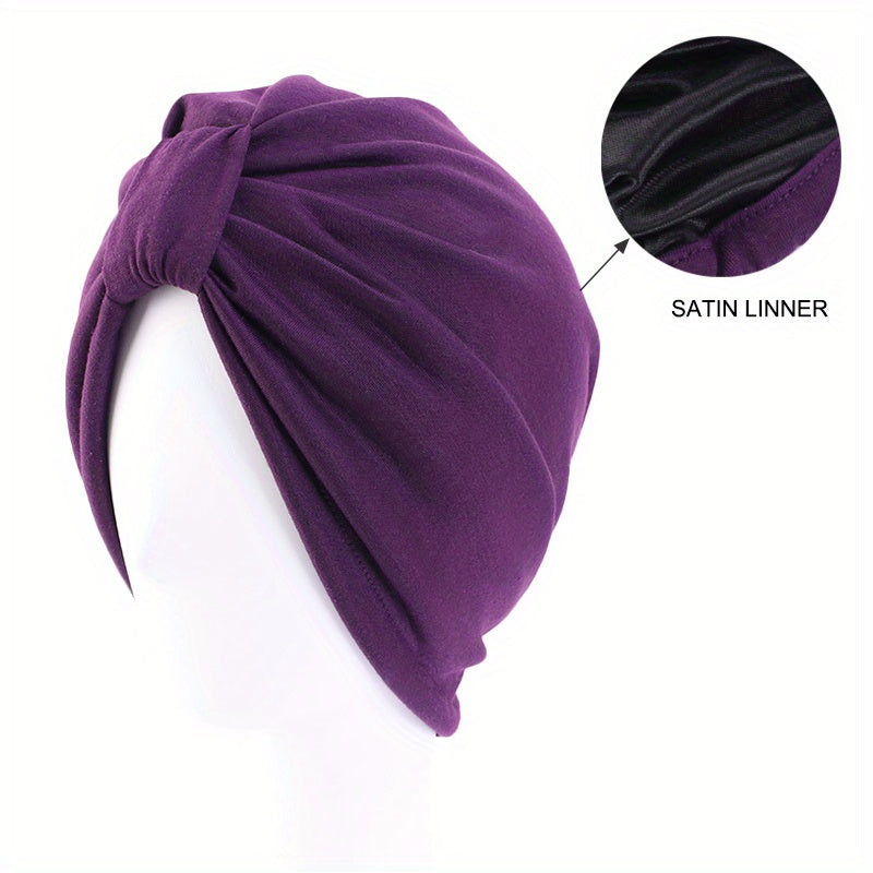 Satin Lined Double Layer Turban Cap Head Wrap Elastic Bonnet Head Scarf