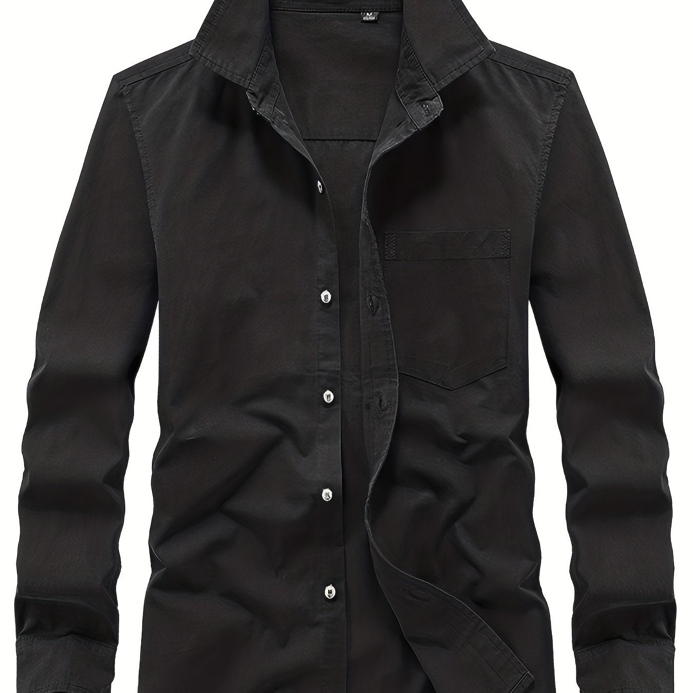 Men's Solid Shirt With Chest Pocket Button Up Long Sleeve Shirt