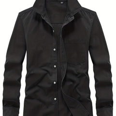 Men's Solid Shirt With Chest Pocket Button Up Long Sleeve Shirt