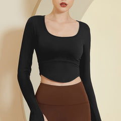Backless Long Sleeve Yoga Tee with Padded - Quick Dry
