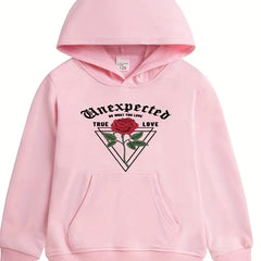 Girls' Rose Flower Hoodie Sweatshirt for Fall Spring