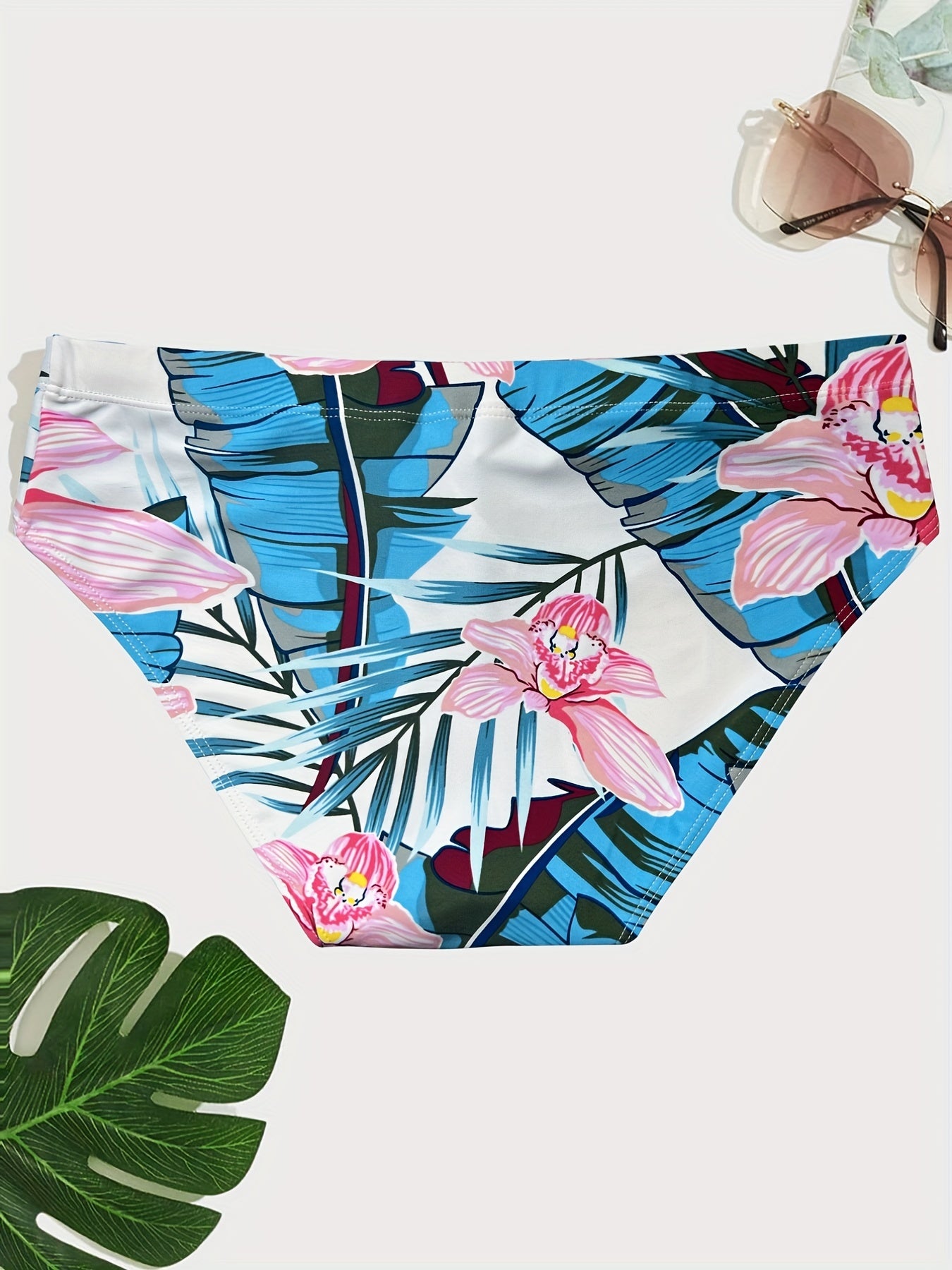 Men's Floral Print Racing Swim Trunks Large Size Swimwear