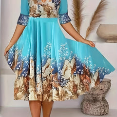 Colorblock Floral Print V-Neck Midi Dress