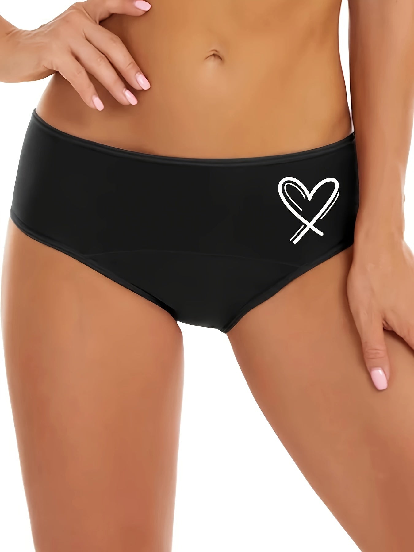 4 Pack Plus Size Panties Set Women's Plus Heart Print Leakproof Overnight