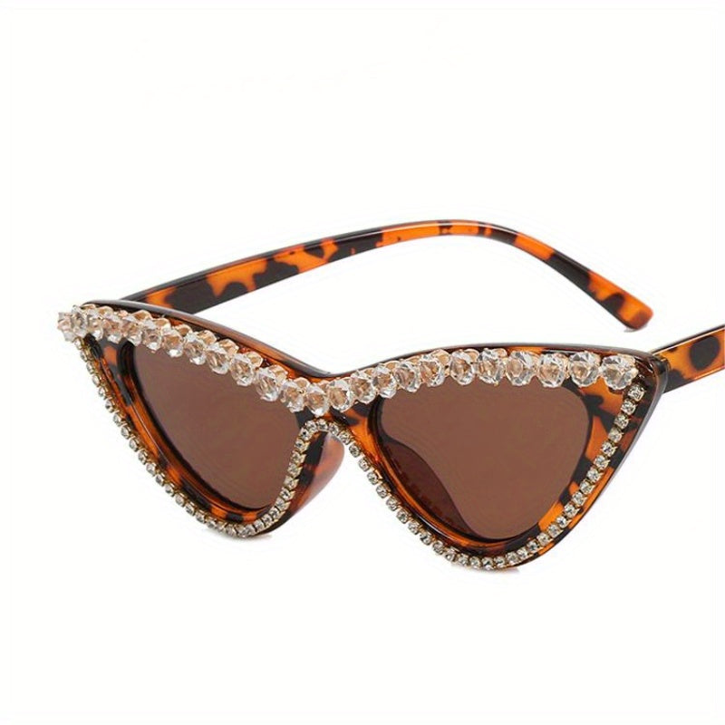 Rhinestone Cat Eye Sunglasses Stylish Triangle Frame Glasses UV400